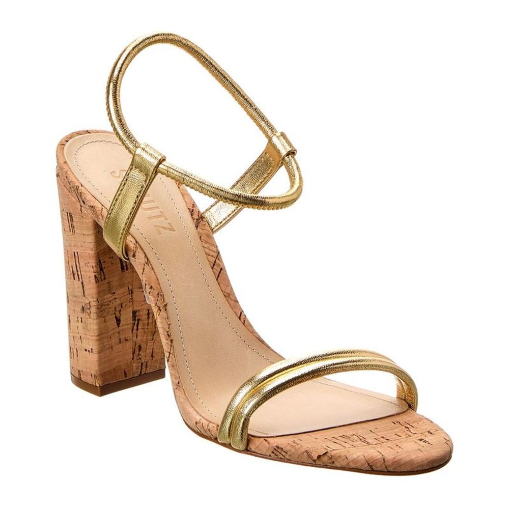Schutz Gimenez Leather Sandal Cork Gold sz 6